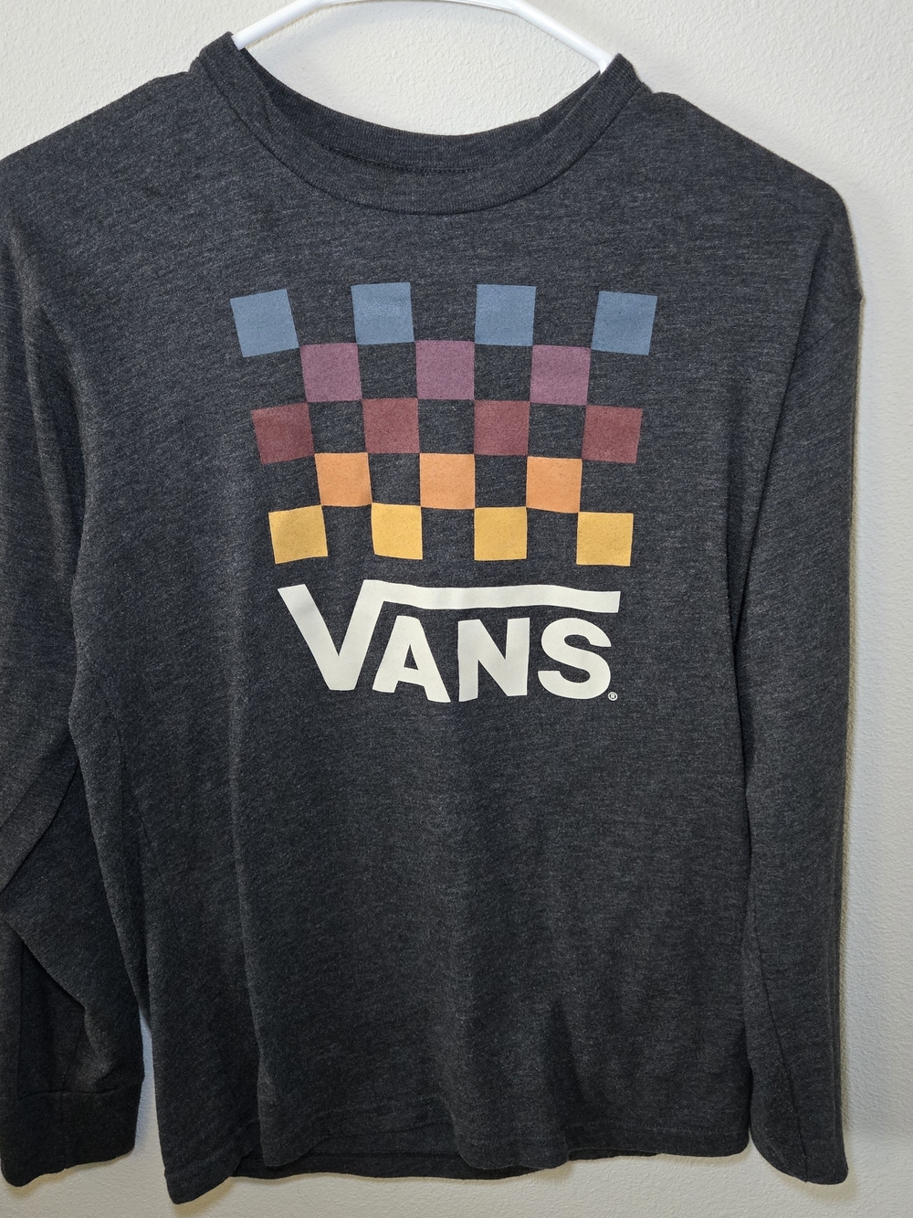Vans Charcoal Crewneck Sweater with Multicolor Checkerboard Graphic